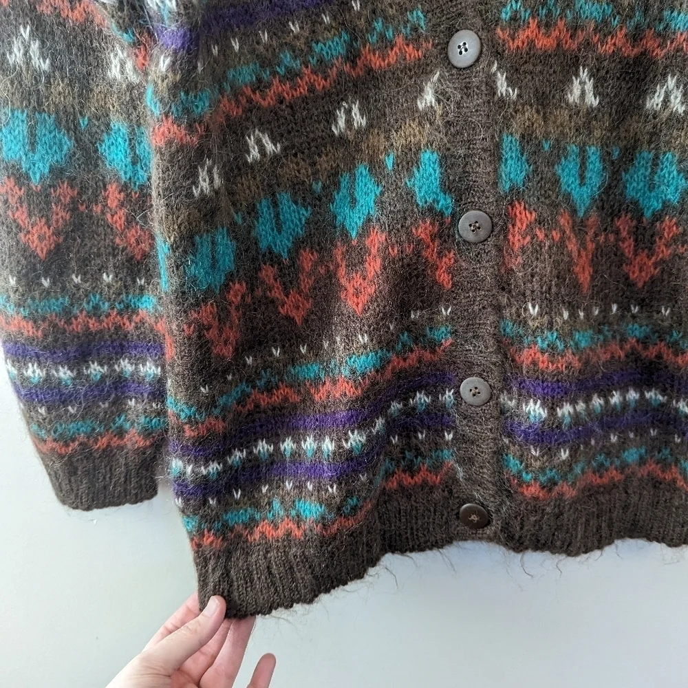 Vintage Southwestern Shaggy  Mohair‎ Cardigan Fuzzy 90s - Picture 7 of 10